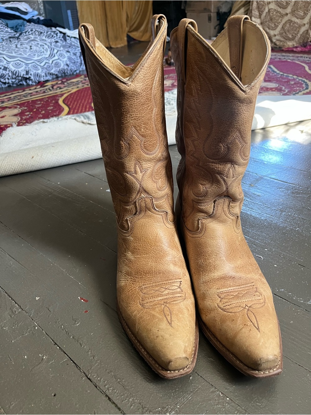Tony Lama Tan Leather Cowboy Boots - Picture 5 of 10